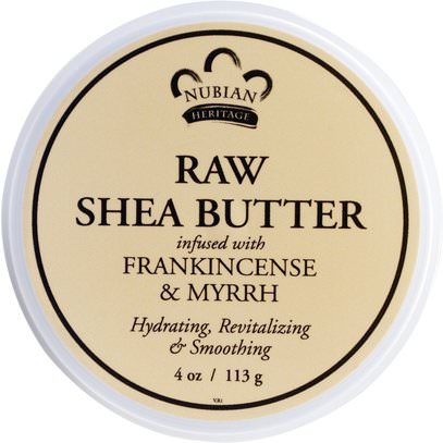 Nubian Heritage, Raw Shea Butter, Infused with Frankincense & Myrrh, 4 oz (113 g) ,والصحة، والجلد، وتمتد علامات ندوب، حمام، والجمال، زبدة الشيا
