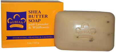 Nubian Heritage, Shea Butter Soap, With Lavender & Wildflowers, 5 oz (141 g) ,حمام، الجمال، الصابون، زبدة الشيا