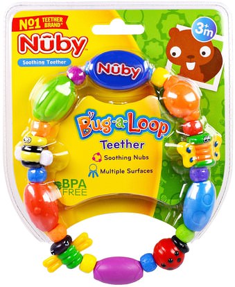Nuby, Soothing Teether, Bug-a-Loop, 3 + Months, 1 Soothing Teether ,الأطفال الصحة، لعب الأطفال، التسنين اللعب