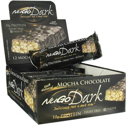 NuGo Nutrition, Organic Protein Bars, Dark Mocha Chocolate, 12 Bars, 1.76 oz (50 g) Each ,والرياضة، والبروتين أشرطة