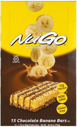 NuGo Nutrition, Nutrition To Go, Chocolate Banana Bars, 15, 1.76 oz (50 g) Each ,والمكملات الغذائية، والحانات الغذائية، والرياضة