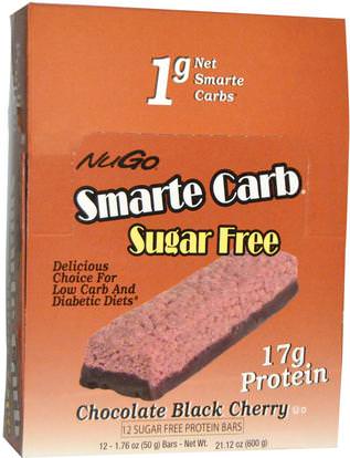 NuGo Nutrition, Smarte Carb Sugar Free, Chocolate Black Cherry, 12 Bars, 1.76 oz (50 g) Each ,والرياضة، والبروتين أشرطة