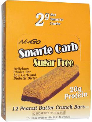 NuGo Nutrition, Smarte Carb Sugar Free, Peanut Butter Crunch Bars, 12 -1.76 oz (50 g) Bars ,والرياضة، والبروتين أشرطة