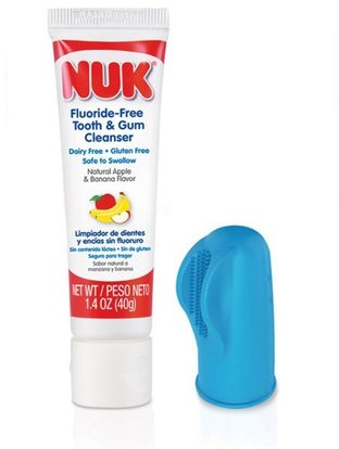 NUK, Grins & Giggles, Infant 3-Sided Fingerbrush Set, 3+ Months, Soft, 1 Cleanser, 1 Fingerbrush ,حمام، الجمال، معجون الأسنان، والأطفال ومعجون الأسنان الطفل