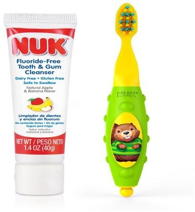 NUK, Grins & Giggles Toddler Toothbrush Set, 12+ Months, 1 Cleanser & 1 Brush ,حمام، الجمال، معجون الأسنان، والأطفال ومعجون الأسنان الطفل