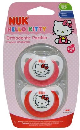 NUK, Hello Kitty Orthodontic Pacifier, 6-18 Months, 2 Pacifiers ,صحة الطفل، الطفل، الأطفال، اللهايات