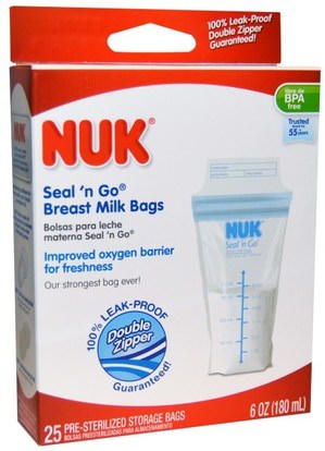NUK, Seal n Go Breast Milk Bags, 25 Storage Bags, 6 oz (180 ml) Each ,صحة الطفل، تغذية الطفل، الرضاعة الطبيعية، أطفال الأطعمة