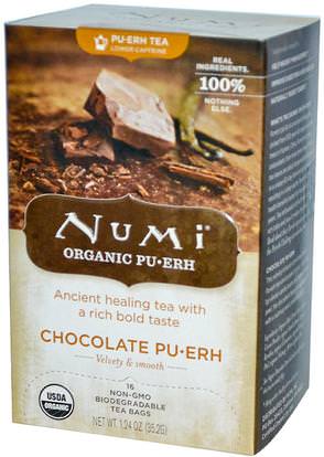 Numi Tea, Organic, Chocolate Pu-Erh, 16 Tea Bags, 1.24 oz (35.2 g) ,الغذاء، الشاي العشبية، بو إره الشاي