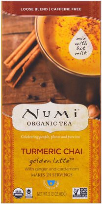 Numi Tea, Organic, Turmeric Chai, Golden Latte Tea, Caffeine Free, 2.12 oz (60 g) ,الغذاء، شاي الأعشاب، الكركم الشاي، المكملات الغذائية، مضادات الأكسدة، الكركمين