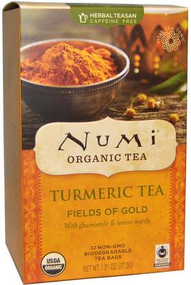Numi Tea, Organic, Turmeric Tea, Fields of Gold, 12 Tea Bags, 1.31 oz (37.2 g) ,الغذاء، شاي الأعشاب، الكركم الشاي، المكملات الغذائية، مضادات الأكسدة، الكركمين