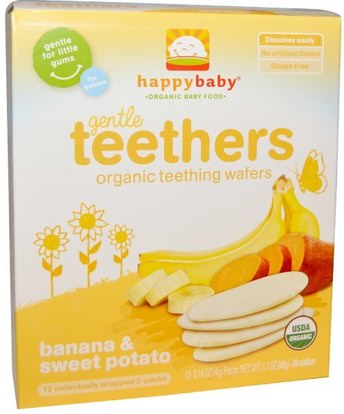 Nurture Inc. (Happy Baby), Gentle Teethers, Organic Teething Wafers, Banana & Sweet Potato, 12- (2 Packs), 0.14 oz (4 g) Each ,صحة الطفل، اطعام الطفل، التسنين، البسكويت، البسكوت
