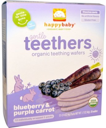Nurture Inc. (Happy Baby), Gentle Teethers, Organic Teething Wafers, Blueberry & Purple Carrot, 12- (2 Packs), 0.14 oz (4 g) Each ,صحة الطفل، اطعام الطفل، التسنين، البسكويت، البسكوت