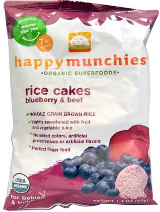 Nurture Inc. (Happy Baby), happy munchies, Rice Cakes, Blueberry & Beet, 1.4 oz (40 g) ,صحة الطفل، تغذية الطفل، وجبات خفيفة الطفل والأصبع الأطعمة