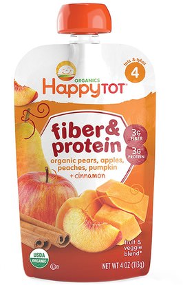 Nurture Inc. (Happy Baby), Happy Tot, Fiber & Protein, pears, apples, peaches, pumpkin & cinnamon, Stage 4, 4 oz (113 g) ,صحة الطفل، تغذية الطفل، الغذاء، أطفال الأطعمة