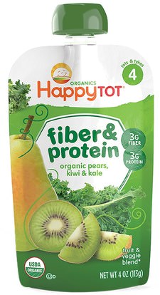 Nurture Inc. (Happy Baby), Happy Tot, Fiber & Protein, Organic Pears, Kiwi & Kale, Stage 4, 4 oz (113 g) ,صحة الأطفال، والأغذية للأطفال