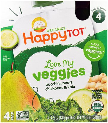 Nurture Inc. (Happy Baby), Happy Tot, Love My Veggies, Zucchini, Pears, Chickpeas & Kale, 4 Pouch, 4.22 oz (120 g) Each ,صحة الأطفال، والأغذية للأطفال