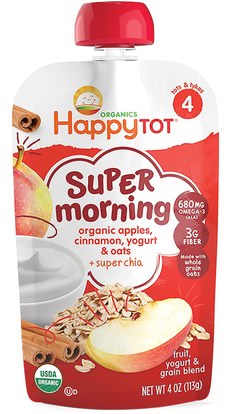 Nurture Inc. (Happy Baby), Happy Tot, Stage 4, Super Morning, Fruit, Yogurt & Grain Blend, Organic Apples, Cinnamon, Yogurt & Oats, 4 oz (113 g) ,صحة الأطفال، والأغذية للأطفال