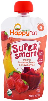 Nurture Inc. (Happy Baby), Happy Tot, Stage 4, Super Smart, Fruit & Veggie Blend, Organic Bananas, Beets & Strawberries, 4 oz (113 g) ,صحة الطفل، تغذية الطفل، الغذاء