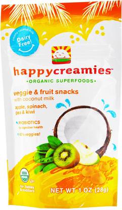 Nurture Inc. (Happy Baby), happycreamies, Veggie & Fruit Snacks, Apple, Spinach, Pea & Kiwi, 1 oz (28 g) ,صحة الطفل، تغذية الطفل، وجبات خفيفة الطفل والأصبع الأطعمة