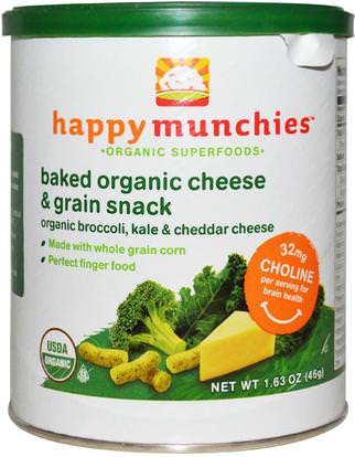 Nurture Inc. (Happy Baby), Happymunchies, Baked Organic Cheese & Grain Snack, Organic Broccoli, Kale & Cheddar Cheese, 1.63 oz (46 g) ,صحة الطفل، تغذية الطفل، وجبات خفيفة الطفل والأصبع الأطعمة