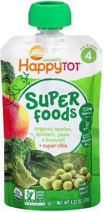 Nurture Inc. (Happy Baby), Happytot, Organic Superfoods, Apples, Spinach Peas & Broccoli + Super Chia, 4.22 oz (120 g) ,صحة الطفل، تغذية الطفل، الغذاء، أطفال الأطعمة