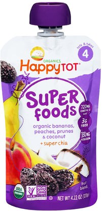 Nurture Inc. (Happy Baby), HappyTot, Organic SuperFoods, Bananas, Peaches, Prunes & Coconut + Superchia, 4.22 oz (120 g) ,صحة الطفل، تغذية الطفل، الغذاء، أطفال الأطعمة