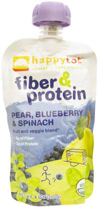 Nurture Inc. (Happy Baby), Happytot, Organic Superfoods, Fiber & Protein, Pear, Blue Blueberry & Spinach, 4 oz (113 g) ,صحة الطفل، تغذية الطفل، الغذاء، أطفال الأطعمة