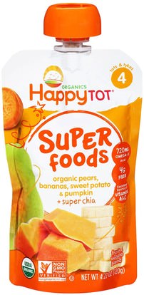 Nurture Inc. (Happy Baby), Happytot, Organic Superfoods, Pears, Bananas, Sweet Potato & Pumpkin + Superchia, 4.22 oz (120 g) ,صحة الطفل، تغذية الطفل، الغذاء، أطفال الأطعمة
