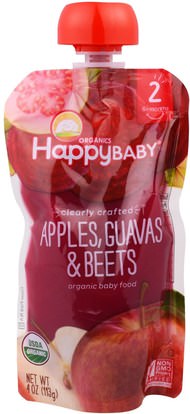 Nurture Inc. (Happy Baby), Organic Baby Food, Stage 2, Clearly Crafted, Apples, Guavas, & Beets,, 6+ Months, 4.0 oz (113 g) ,صحة الطفل، تغذية الطفل، الغذاء، أطفال الأطعمة