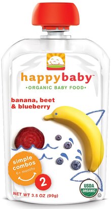 Nurture Inc. (Happy Baby), Organic Baby Food, Banana, Beets & Blueberry, Stage 2, 6+ Months, 3.5 oz (99 g) ,صحة الطفل، تغذية الطفل، الغذاء