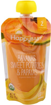 Nurture Inc. (Happy Baby), Organic Baby Food, Stage 2, Clearly Crafted, Bananas, Sweet Potatoes, & Papayas, 6+ Months, 4.0 oz (113 g) ,صحة الطفل، تغذية الطفل، الغذاء، أطفال الأطعمة