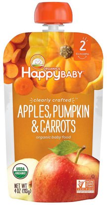 Nurture Inc. (Happy Baby), Organic Baby Food, Stage 2, Clearly Crafted, Apples, Pumpkin & Carrots, 6+ Months, 4 oz (113 g) ,صحة الطفل، تغذية الطفل، الغذاء، أطفال الأطعمة