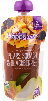 Nurture Inc. (Happy Baby), Organic Baby Food, Stage 2, Clearly Crafted, Pears, Squash & Blackberries, 6+ Months, 4.0 oz (113 g) ,صحة الطفل، تغذية الطفل، الغذاء، أطفال الأطعمة