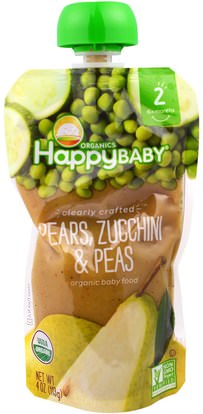 Nurture Inc. (Happy Baby), Organic Baby Food, Stage 2, Clearly Crafted, Pears, Zucchini & Peas, 6+ Months, 4.0 oz (113 g) ,صحة الطفل، تغذية الطفل، الغذاء، أطفال الأطعمة
