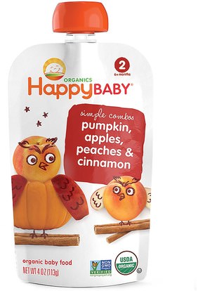 Nurture Inc. (Happy Baby), Organic Baby Food, Pumpkin, Apples, Peaches & Cinammon, Stage 2, 6+ Months, 4oz (113 g) ,صحة الطفل، تغذية الطفل، الغذاء، أطفال الأطعمة