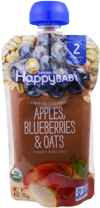 Nurture Inc. (Happy Baby), Organic Baby Food, Stage 2, Clearly Crafted, 6+ Months, Apples, Blueberries, & Oats, 4.0 oz (113 g) ,صحة الطفل، تغذية الطفل، الغذاء، أطفال الأطعمة