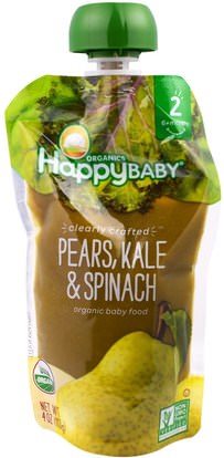 Nurture Inc. (Happy Baby), Organic Baby Food, Stage 2, Clearly Crafted, 6+ Months, Pears, Kale & Spinach, 4.0 oz (113 g) ,صحة الطفل، تغذية الطفل، الغذاء، أطفال الأطعمة
