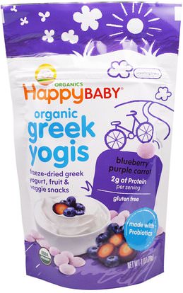 Nurture Inc. (Happy Baby), Organic, Greek Yogis, Blueberry Purple Carrot, 1 oz (28 g) ,صحة الطفل، تغذية الطفل، وجبات خفيفة الطفل والأصبع الأطعمة