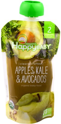 Nurture Inc. (Happy Baby), Organic Happy Baby Food, Stage 2, Clearly Crafted, 6+ Months, Apples, Kale & Avocados, 4 oz (113 g) ,صحة الطفل، تغذية الطفل، الغذاء، أطفال الأطعمة
