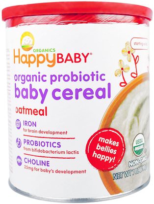 Nurture Inc. (Happy Baby), Organic Probiotic Baby Cereal, Oatmeal, 7 oz (198 g) ,صحة الطفل، تغذية الطفل، حبوب الأطفال