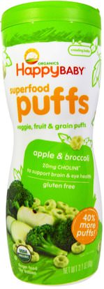 Nurture Inc. (Happy Baby), Organic, Superfood Puffs, Apple & Broccoli, 2.1 oz (60 g) ,صحة الطفل، تغذية الطفل، وجبات خفيفة الطفل والأصبع الأطعمة
