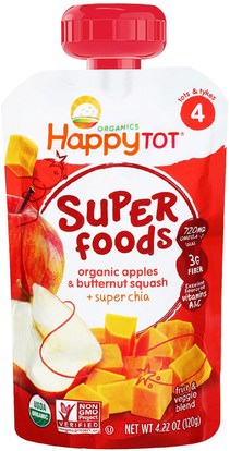 Nurture Inc. (Happy Baby), Organic Superfoods, Apples & Butternut Squash + Super Chia, 4.22 oz (120 g) ,صحة الطفل، تغذية الطفل، الغذاء، أطفال الأطعمة