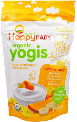 Nurture Inc. (Happy Baby), Organic Yogis, Freeze Dried Yogurt & Fruit Snacks, Banana Mango, 1 oz (28 g) ,صحة الطفل، تغذية الطفل، وجبات خفيفة الطفل والأصبع الأطعمة