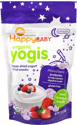 Nurture Inc. (Happy Baby), Organic Yogis, Freeze Dried Yogurt & Fruit Snacks, Mixed Berry, 1 oz (28 g) ,صحة الطفل، تغذية الطفل، وجبات خفيفة الطفل والأصبع الأطعمة