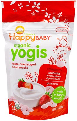 Nurture Inc. (Happy Baby), Organic Yogis, Freeze Dried Yogurt & Fruit Snacks, Strawberry, 1 oz (28 g) ,صحة الطفل، تغذية الطفل، وجبات خفيفة الطفل والأصبع الأطعمة