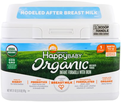 Nurture Inc. (Happy Baby), Organics Happy Baby, Infant Formula With Iron, Stage 1, Birth to 12 Months, 21 oz (595 g) ,صحة الأطفال، حليب الأطفال والحليب المجفف، الصيغة العضوية