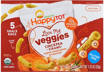 Nurture Inc. (Happy Baby), Organics Happy Tot, Love My Veggies, Chickpea Straws Snack Bags, Organic Sweet Potato & Rosemary, 5 Bags, 0.25 oz (7 g) Each ,صحة الطفل، تغذية الطفل، وجبات خفيفة الطفل والأصبع الأطعمة