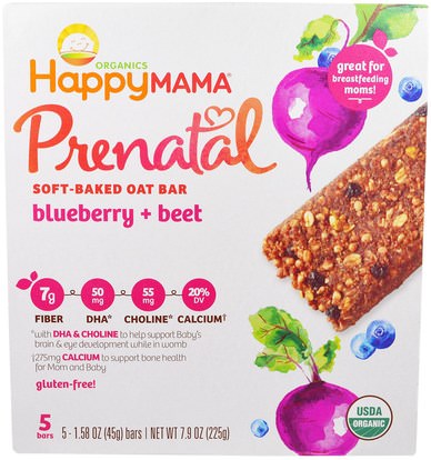 Nurture Inc. (Happy Baby), Prenatal Soft Baked Oat Bar, Blueberry, Beet, 5 Bars 1.58 oz (45g) each ,صحة الأطفال، أطعمة الأطفال، قبل الولادة