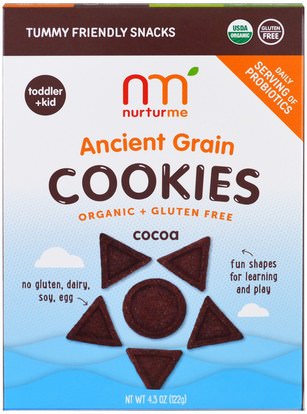 NurturMe, Organic Ancient Grain Cookies, Cocoa, 4.3 oz (122 g) ,صحة الطفل، تغذية الطفل، وجبات خفيفة الطفل والأصبع الأطعمة، طفل وجبات خفيفة