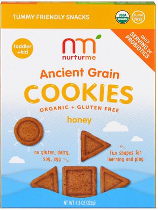 NurturMe, Organic, Ancient Grain Cookies, Honey, 4.3 oz (122 g) ,صحة الطفل، تغذية الطفل، وجبات خفيفة الطفل والأصبع الأطعمة، طفل وجبات خفيفة